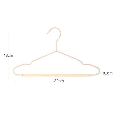 Ocean Home Textile 9lu Ahşap Destekli Mat Pudra Renk Metal Çocuk Giysi Askısı 18 X 32 X 0.3 Cm