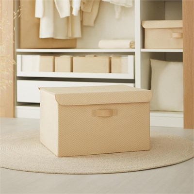 Ocean Home Textile Bej Balıksırtı Kapaklı Kutu 48 X 40 X 30 Cm