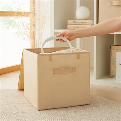 Ocean Home Textile Bej Balıksırtı Kapaklı Kutu 30 X 30 X 30 Cm