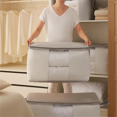 Ocean Home Textile Büyük Boy Pvc Pencereli Gri Çizgili Stuff & Things Hurç 60 X 43 X 35 Cm