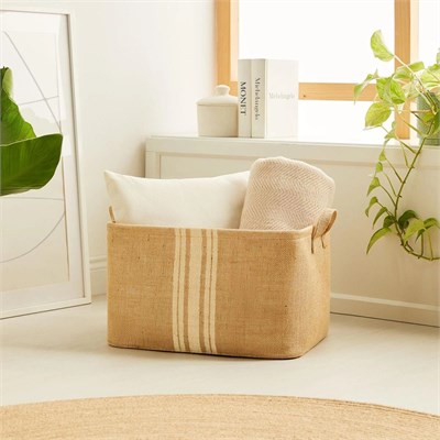 Ocean Home Textile Çizgili Jüt Sepet 42 X 31 X 25 Cm