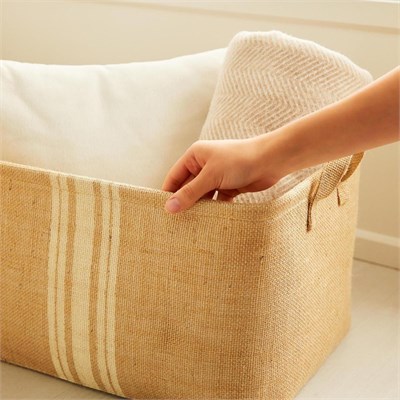Ocean Home Textile Çizgili Jüt Sepet 42 X 31 X 25 Cm