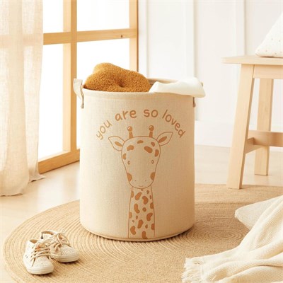 Ocean Home Textile Çocuk Odası Sevimli Zürafa Jüt Keten Kumaş Oyuncak Sepeti 33 X 40 Cm