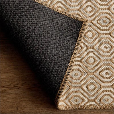 Ocean Home Textile Ekru Renk Karo Desenli Jüt Halı Kilim 120 X 180 Cm