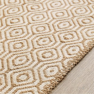 Ocean Home Textile Ekru Renk Karo Desenli Jüt Halı Kilim 120 X 180 Cm