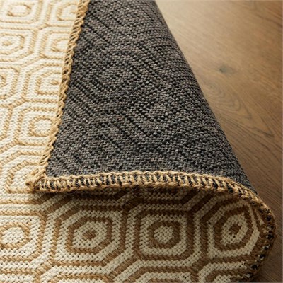 Ocean Home Textile Ekru Renk Karo Desenli Jüt Halı Kilim 80 X 150 Cm