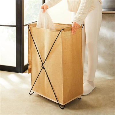 Ocean Home Textile Katlanabilir Bölmeli Siyah Metal Destekli Naturel Jüt Çamaşır Sepeti 44 X 29.5 X 63 Cm