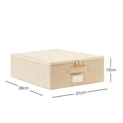 Ocean Home Textile Küçük Boy Bej Balıksırtı Destekli Kutu Hurç 31 X 38 X 12 Cm