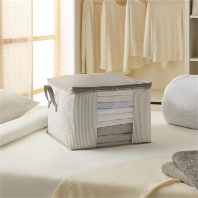 Ocean Home Textile Orta Boy Pvc Pencereli Gri Çizgili Stuff & Things Hurç 45 X 40 X 30 Cm