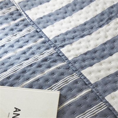 Ocean Home Textile Pamuklu Kapitoneli Lacivert Renk Çizgi Desen Çift Kişilik Yatak Örtüsü Seti 1 Adet 250 X 230 / 2 Adet 50 X 70 C