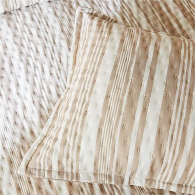 Ocean Home Textile Pamuklu Kapitoneli Bej Renk Çizgi Desen Tek Kişilik Yatak Örtüsü Seti 1 Adet 180 X 230 / 1 Adet 50 X 70 Cm
