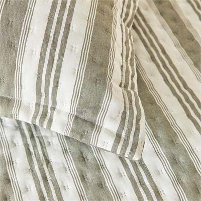 Ocean Home Textile Pamuklu Kapitoneli Haki Renk Çizgi Desen Tek Kişilik Yatak Örtüsü Seti 1 Adet 180 X 230 / 1 Adet 50 X 70 Cm