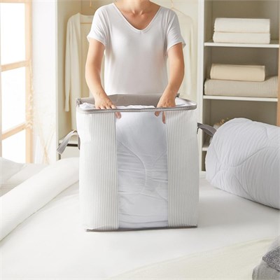 Ocean Home Textile Pvc Pencereli Gri Çizgili Stuff & Things Hurç 45 X 30 X 50 Cm