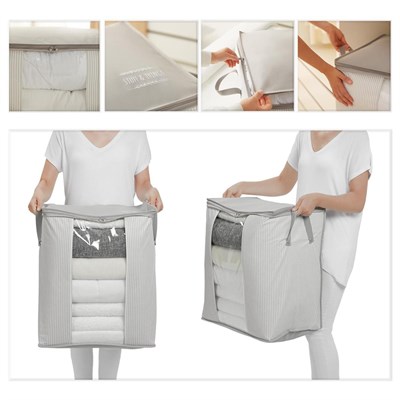 Ocean Home Textile Pvc Pencereli Gri Çizgili Stuff & Things Hurç 45 X 30 X 50 Cm