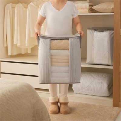 Ocean Home Textile Pvc Pencereli Gri Çizgili Stuff & Things Hurç 45 X 30 X 50 Cm