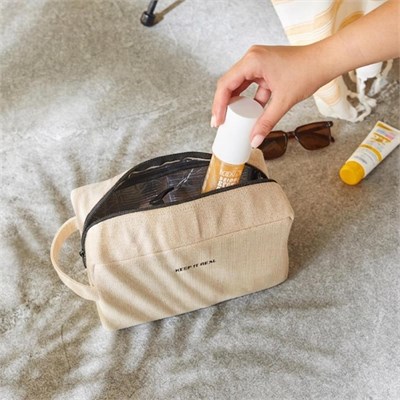 Ocean Home Textile Termal Astarlı Su İtici Leke Tutmaz Jüt Keten Makyaj Çantası 25 X 15 X 12.5 Cm