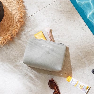 Ocean Home Textile Termal Astarlı Su İtici Leke Tutmaz Gri Renk Jüt Keten Makyaj İlaç Çantası 23 X 16 X 7 Cm