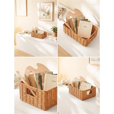 Ocean Home Textile Yıkanabilir Bej Pp Rattan Sepet 33 X 23 X 11 Cm