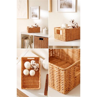 Ocean Home Textile Yıkanabilir Bej Pp Rattan Sepet 30 X 20 X 11 Cm