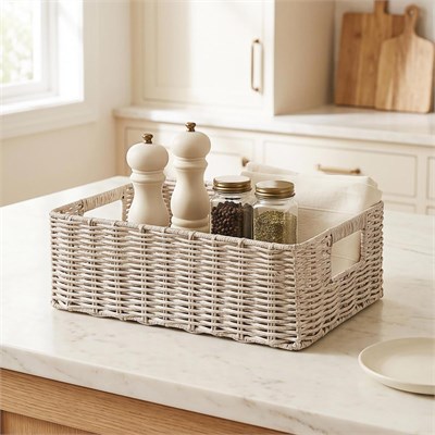 Ocean Home Textile Yıkanabilir Gri Pp Rattan Sepet 36 X 26 X 12 Cm