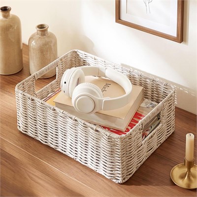 Ocean Home Textile Yıkanabilir Gri Pp Rattan Sepet 36 X 26 X 12 Cm