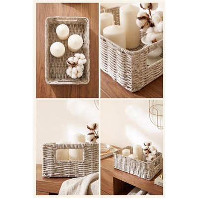 Ocean Home Textile Yıkanabilir Gri Pp Rattan Sepet 30 X 20 X 11 Cm