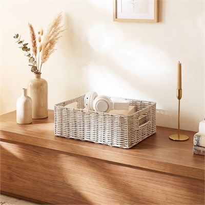 Ocean Home Textile Yıkanabilir Gri Pp Rattan Sepet 36 X 26 X 12 Cm
