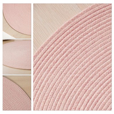 Ocean Home Textile Yıkanabilir Pembe Kırçıllı Pamuklu Halı Kilim Ø 80 Cm