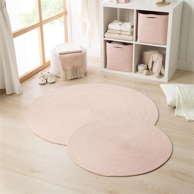 Ocean Home Textile Yıkanabilir Pembe Kırçıllı Pamuklu Halı Kilim Ø 80 Cm