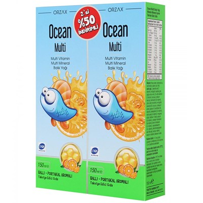 Ocean Multi Balık Yağı Şurup Ballı Portakallı 150 ml 2li Paket P10945