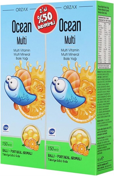 Ocean Multi Balık Yağı Şurup Ballı Portakallı 150 ml 2li Paket P10945
