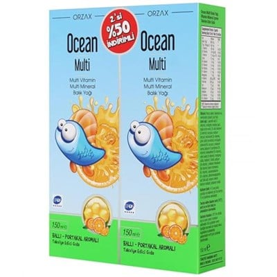 Ocean Multi Balık Yağı Şurup Ballı Portakallı 150 ml 2li Paket P10945