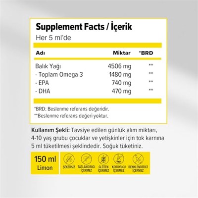 Ocean Omega 3 Limon Aromalı 150 ml Şurup