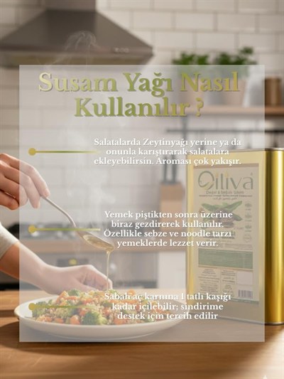 OILIVA%100 Doğal Susam Yağı 3 Litre – Soğuk Sıkım, Katkısız, Saf Susam Yağı – Yemeklik, Salata, Cilt & Saç Bakımı – Premium Kalite Teneke Ambalaj