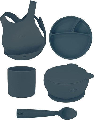 OiOi Deep Blue Beşli Set (önlük+tabak+kase+bardak+kaşık)