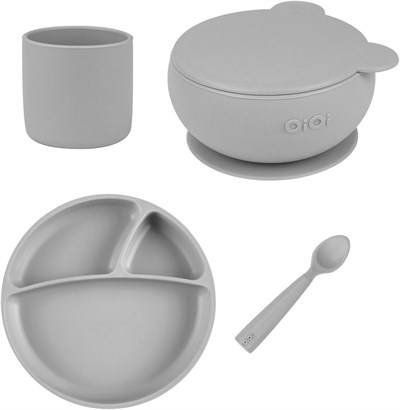 OiOi Powder Grey Dörtlü Set(tabak+bardak+kaşık+kapaklıkase)