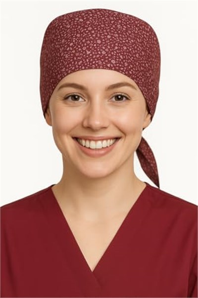 Okanmed Bordo Desenli Doktor Hemşire Aşçı Cerrahi Bone Hastane Bone Bandana M394