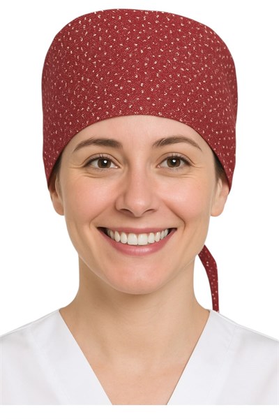 Okanmed Bordo Desenli Doktor Hemşire Aşçı Cerrahi Bone Hastane Bone Bandana M387