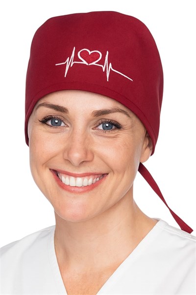 Okanmed Kalp Atışlı Bordo Desenli Doktor Hemşire Aşçı Cerrahi Bone Hastane Bone Bandana M410