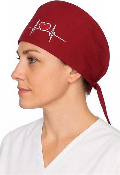 Okanmed Kalp Atışlı Bordo Desenli Doktor Hemşire Aşçı Cerrahi Bone Hastane Bone Bandana M410