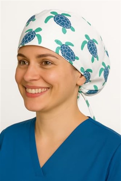 Okanmed Kaplumbağa Desenli Doktor Hemşire Aşçı Cerrahi Bone Hastane Bone Bandana M414