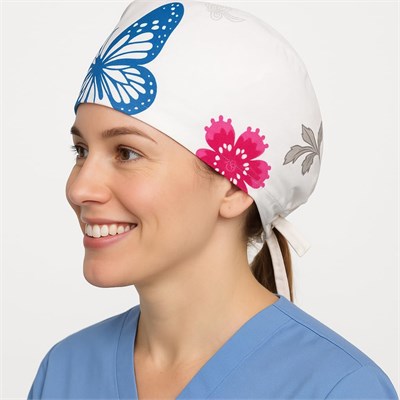 Okanmed Kelebek Desenli Doktor Hemşire Aşçı Cerrahi Bone Hastane Bone Bandana M405