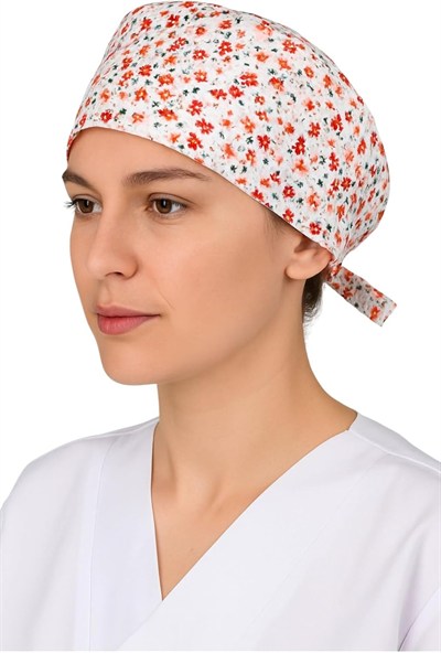 Okanmed Kırmızı Çiçekli Doktor Hemşire Aşçı Cerrahi Bone Hastane Bone Bandana M454