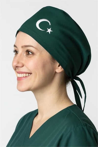 Okanmed Türk Bayraklı Yeşil Doktor Hemşire Aşçı Cerrahi Bone Hastane Bone Bandana M249