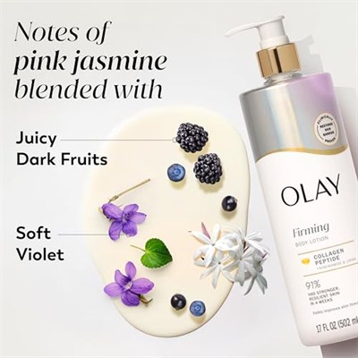Olay Kollajenli Kadınlar İçin Sıkılaştırıcı ve Nemlendirici Vücut Losyonu, 24 Saat Nemlendirici, E Vitamini ve B3 Vitamini Kompleksi, Hızlı Emici Formül, 18 fl oz