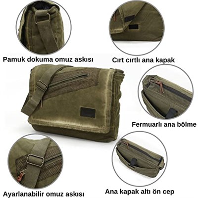 Old Cotton Cargo 7136 Vintage Günlük Omuz Postacı Kanvas Okul 14 inch Laptop Çantası