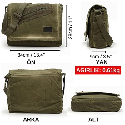 Old Cotton Cargo 7136 Vintage Günlük Omuz Postacı Kanvas Okul 14 inch Laptop Çantası