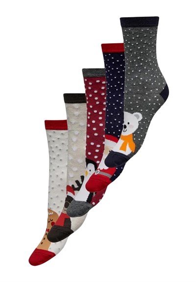 ONLY Kadın ONLCHRISTMAS 5-PACK SOCKS IN A BOX Çorap, Açık Gri Melanj, ONE SIZE