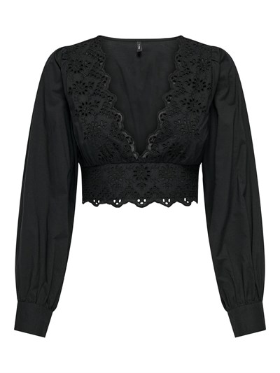 ONLY ONLLOU LIFE EMB L/S V-NECK SHORT TOP PTM Tişört Kadın