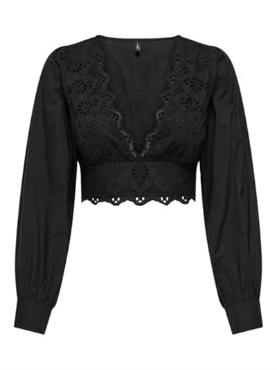 ONLY ONLLOU LIFE EMB L/S V-NECK SHORT TOP PTM Tişört Kadın